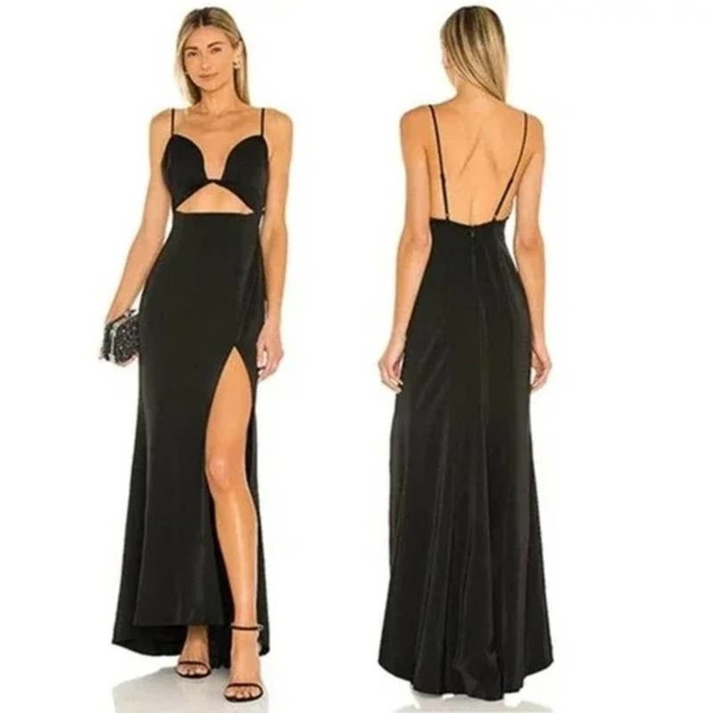 NBD Charlise Black Twisted‎ Cut Out Maxi Gown Size L High Slit Dress Revolve